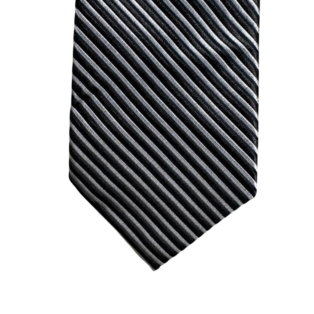 Haines & Bonner of London Mens Silk Tie Black Silver Striped Hand Made 59 Inch
